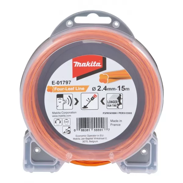 Struna nylonová speciální pro aku stroje 2,4mm, oranžová, 15m Makita E-01797