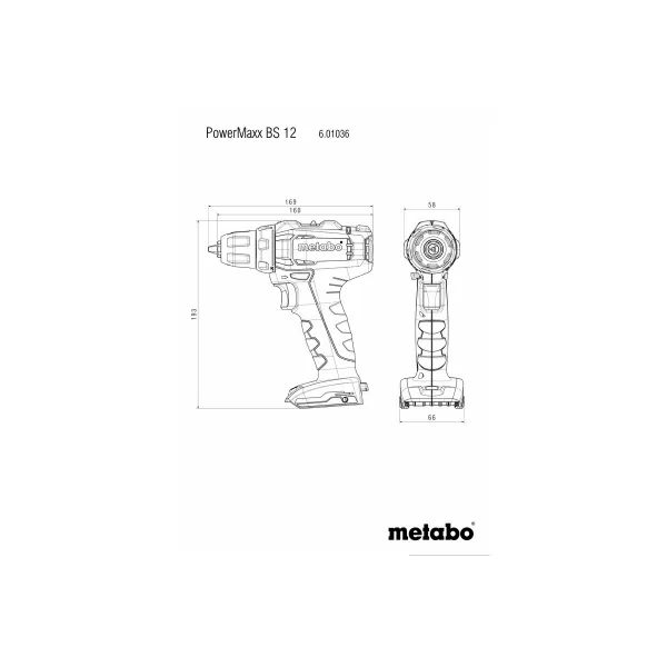 Aku vrtačka 2x2,0Ah Metabo PowerMaxx BS 12 601036870
