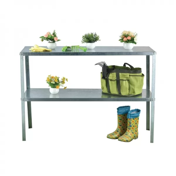 Ocelový regál 115x40 cm dvoupolicový stříbrný GSD2 LANITPLAST LG2640