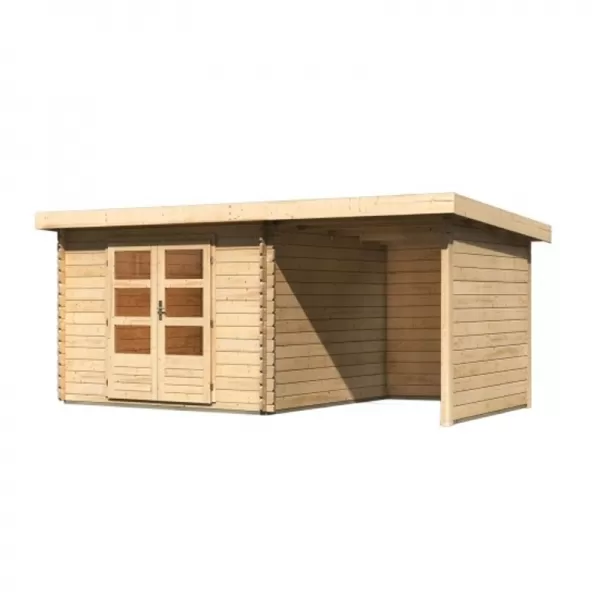 Dřevěný domek KARIBU BASTRUP 5 + přístavek 200 cm včetně zadní a boční stěny (73994) natur LG3018