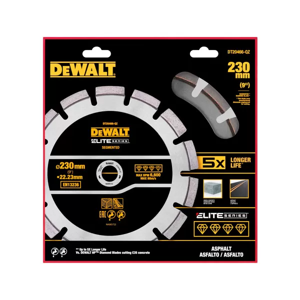 Diamantový kotouč ELITE 230 mm segment 10mm, asfalt, nevyzrálý beton DeWALT DT20466