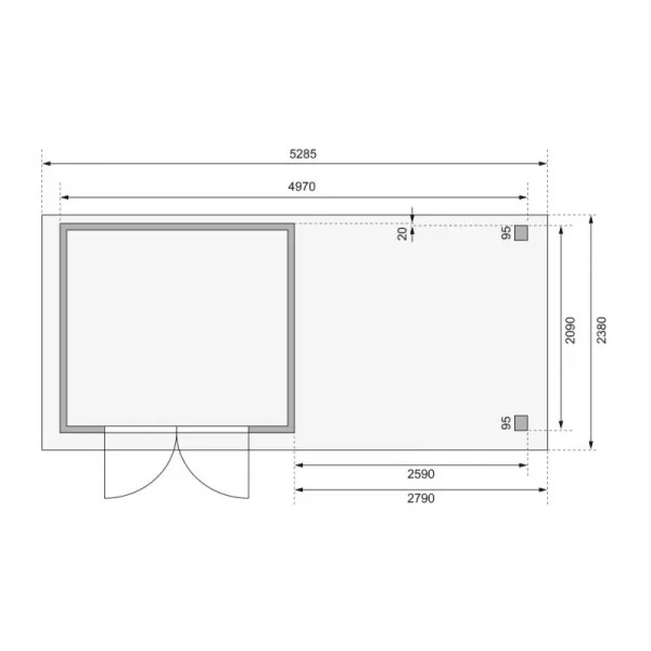 Dřevěný domek KARIBU KERKO 3 + přístavek 280 cm včetně zadní a boční stěny (82938) natur LG2962