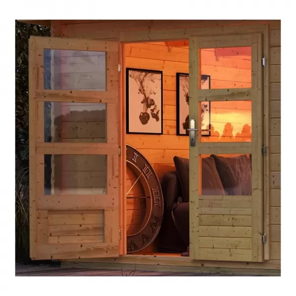 Dřevěný domek KARIBU BASTRUP 5 + přístavek 200 cm včetně zadní a boční stěny (73994) natur LG3018