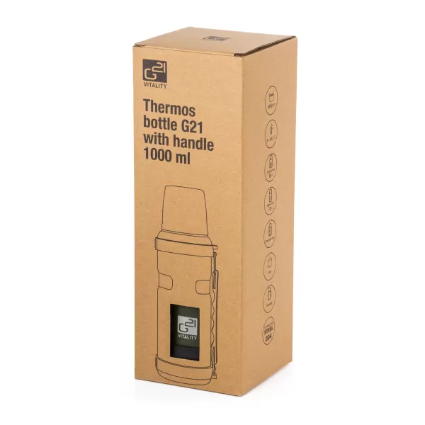Termoláhev G21 na pití, 1000 ml, ocelově khaki zelená s rukojetí