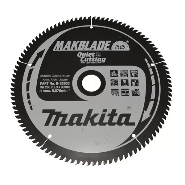 Pílový kotúč na drevo MAKBLADEplus 260x2,3x30mm 100Z Makita B-32633