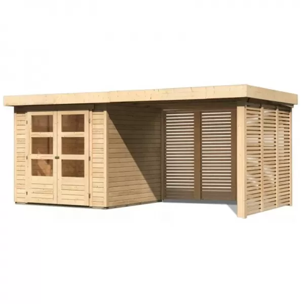 Dřevěný domek KARIBU ASKOLA 2 + přístavek 280 cm včetně zadní a boční stěny (9169) natur LG3225