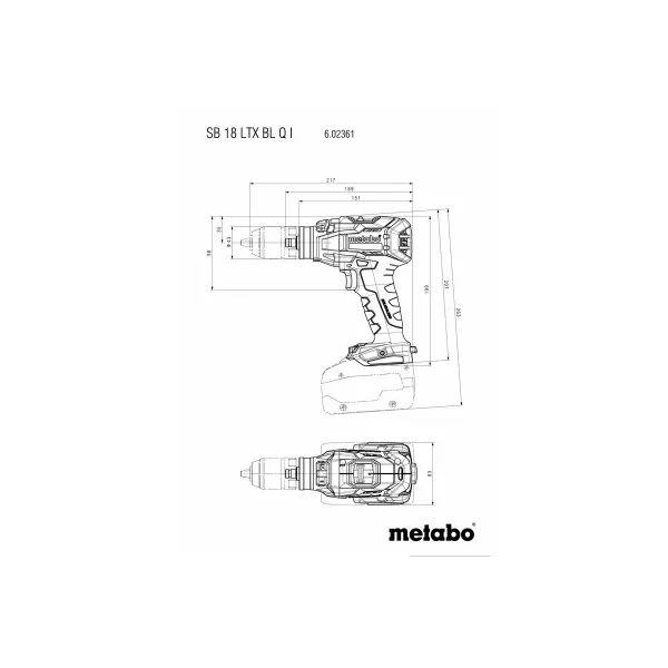Aku příklepová vrtačka 18V bez aku SB 18 LTX BL Q I, mB Metabo 602361840