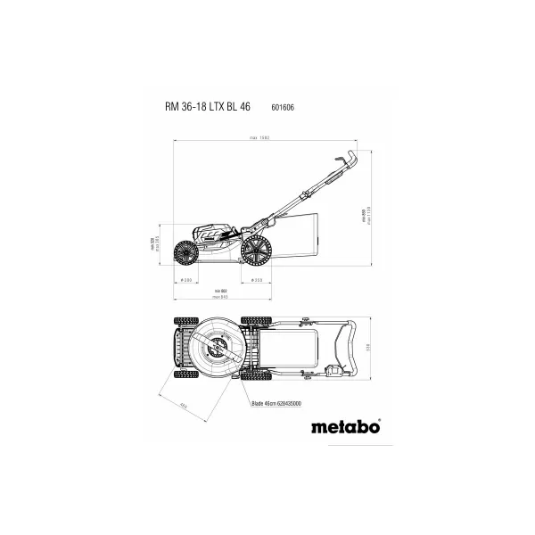 Aku sekačka na trávu 18V/2x5,2Ah RM 36-18 LTX BL 46 Metabo 601606650