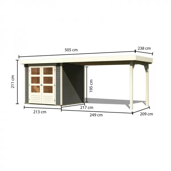 Dřevěný domek KARIBU ASKOLA 2 + přístavek 280 cm (82907) šedý LG1767