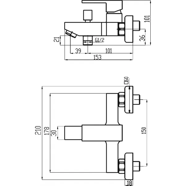 Vanová baterie bez příslušenství 150 mm Titania CUBE chrom Novaservis 98820/1,0