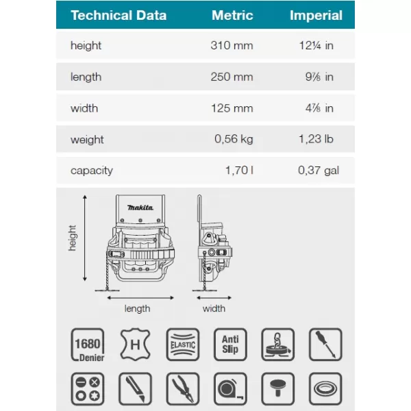 Taška pre elektrikárov 250x125x310mm Makita E-05181