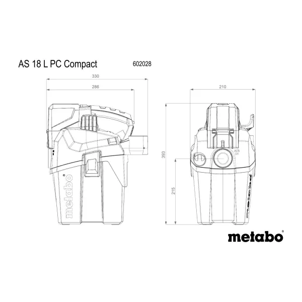 Akumulátorový vysavač 18V bez aku AS 18 L PC Compact Metabo 602028850