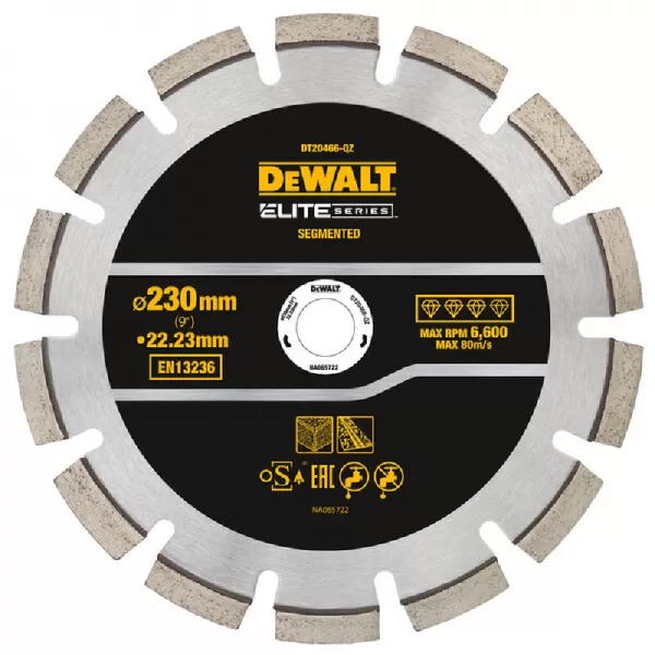 Diamantový kotouč ELITE 230 mm segment 10mm, asfalt, nevyzrálý beton DeWALT DT20466