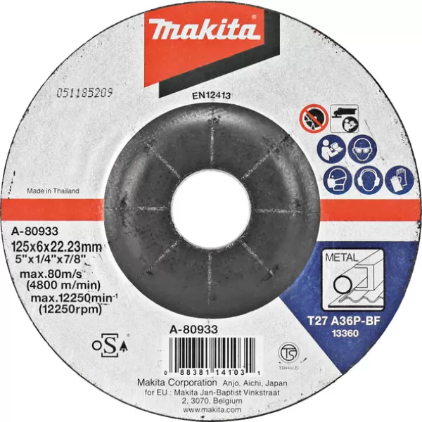 Brusný kotouč 125x6x22mm ocel Makita A-80933