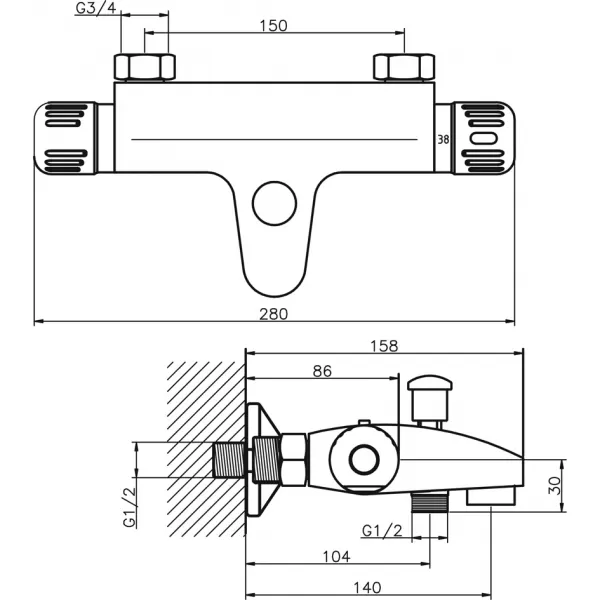 Vanová baterie termostatická bez příslušenství 150 mm Novaservis 2620/1,0