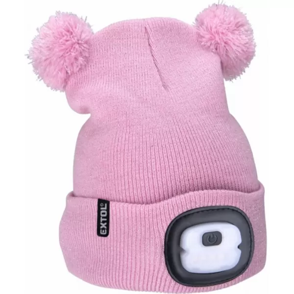 Čepice s čelovkou 4x25lm, USB nabíjení, růžová se třpytkou a bambulemi, dětská EXTOL LIGHT