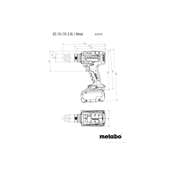 Aku vrtačka 18V bez aku BS 18 LTX-3 BL, ImB Metabo 603181840
