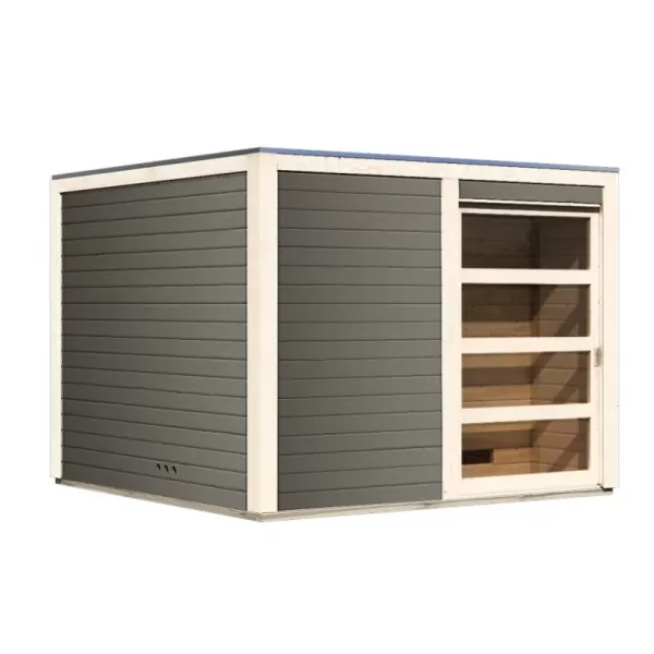 Finská sauna KARIBU CUBEN (81132) terragrau s předsíní LG1933