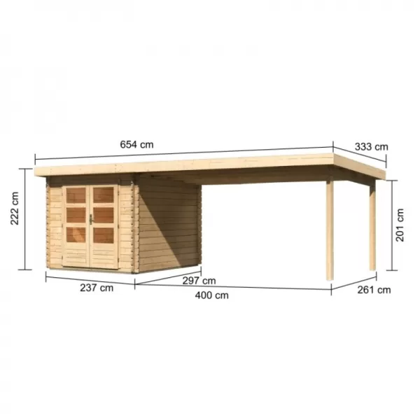 Dřevěný domek KARIBU BASTRUP 4 + přístavek 400 cm (77805) natur LG2881