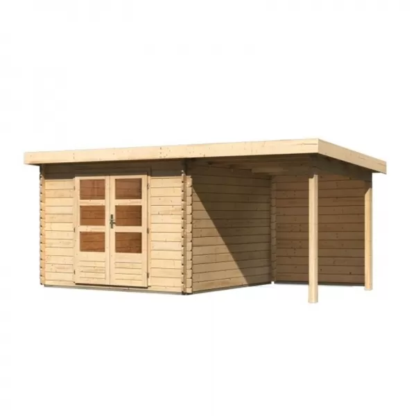 Dřevěný domek KARIBU BASTRUP 5 + přístavek 200 cm včetně zadní stěny (9309) natur LG3017
