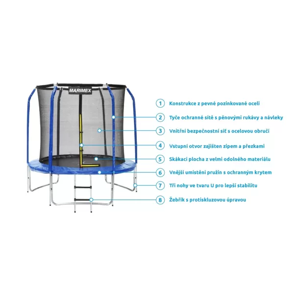 Trampolína 244 cm + ochranná síť + schůdky ZDARMA Marimex 19000080