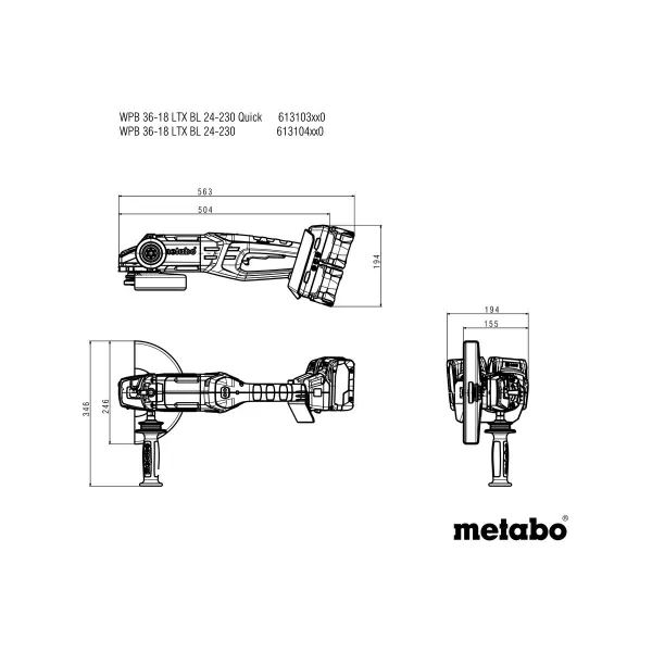 Aku úhlová bruska 18V/4x8,0Ah WPB 36-18 LTX BL 24-230 Quick Metabo 613103810