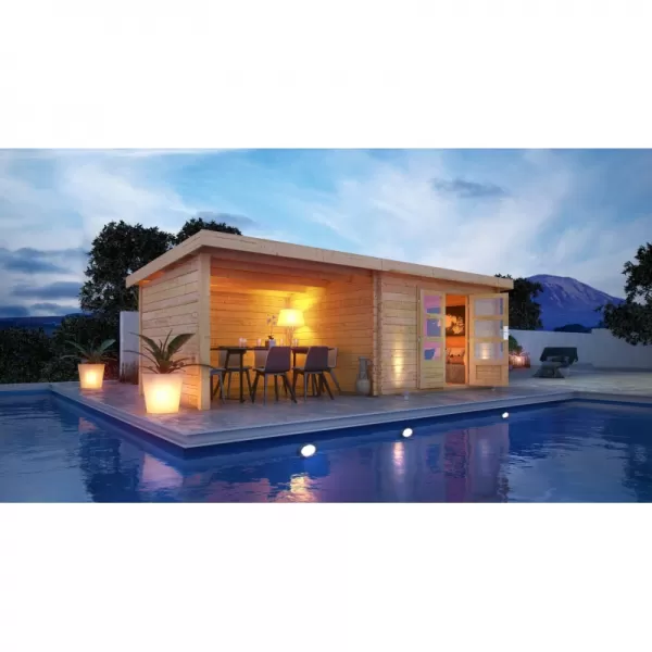 Dřevěný domek KARIBU BASTRUP 7 + přístavek 400 cm včetně zadní a boční stěny (9316) natur LG3029