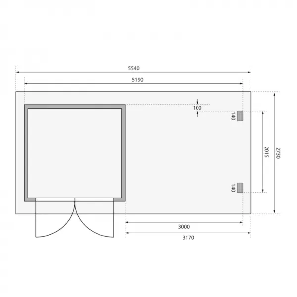 Dřevěný domek KARIBU BASTRUP 2 + přístavek 300 cm včetně zadní stěny (9301) natur LG2818