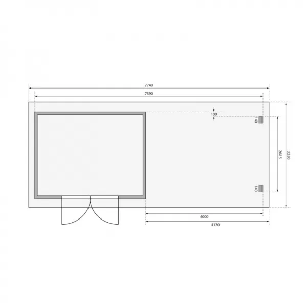 Dřevěný domek KARIBU BASTRUP 7 + přístavek 400 cm včetně zadní a boční stěny (9316) natur LG3029