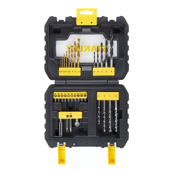 31dílná sada vrtáků do kovu Titanium/dřeva/zdiva, šroubovací bity, magnetický držák bitů, záhlubník Stanley STA88550