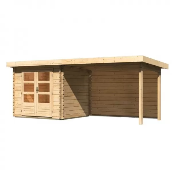 Dřevěný domek KARIBU BASTRUP 2 + přístavek 300 cm včetně zadní stěny (9301) natur LG2818