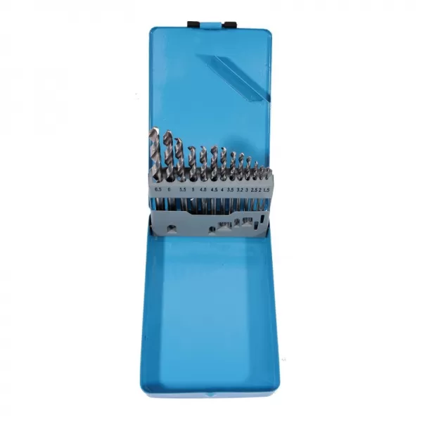 Sada vybrušovaných vrtáků do kovu HSS-G, 11 dílů 1.5-6.5 mm, kovový box Xtline XT34014