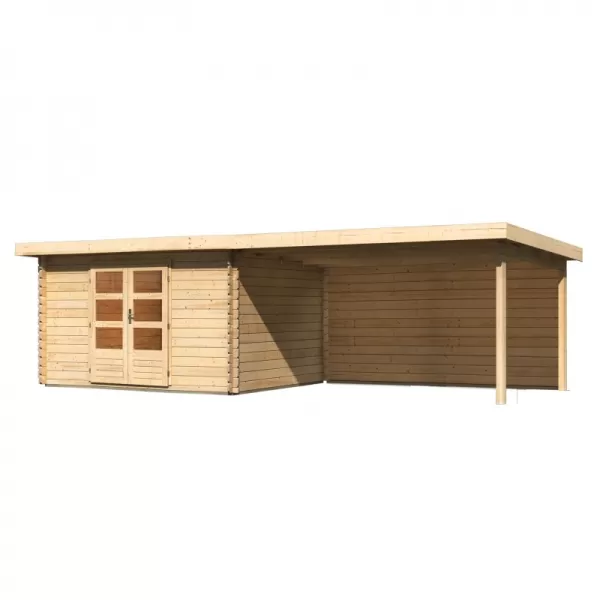 Dřevěný domek KARIBU BASTRUP 7 + přístavek 400 cm včetně zadní stěny (9315) natur LG3028