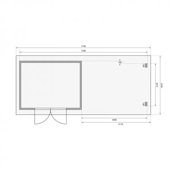Dřevěný domek KARIBU BASTRUP 7 + přístavek 400 cm včetně zadní stěny (9315) natur LG3028