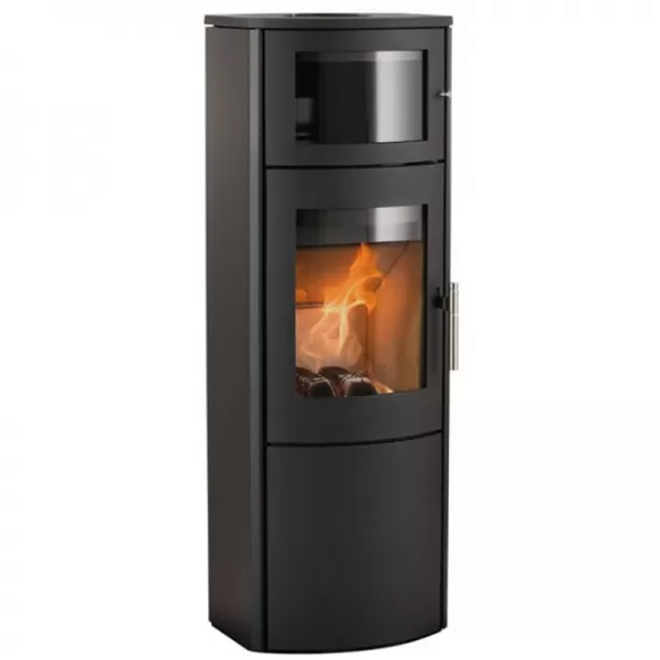 Krbová kamna s podstavcem s bočním prosklením, černé lišty SCAN 68-11 černý lak