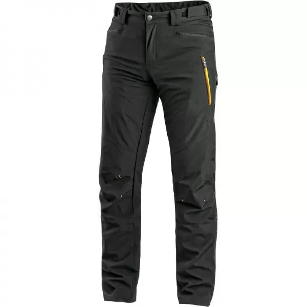Kalhoty Canis CXS AKRON, softshell, černé s HV žluto/oranžovými doplňky
