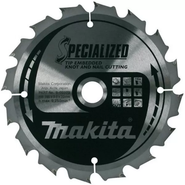 Kotouč pilový dřevo SPECIALIZED se zapuštěnými zuby 165x2x20mm 16Z Makita B-33037