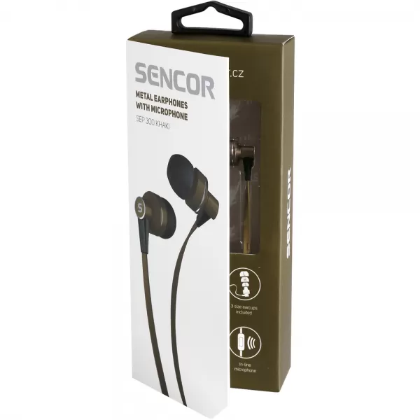 Sluchátka do uší s mikrofonem SENCOR SEP 300 MIC KHAKI MET