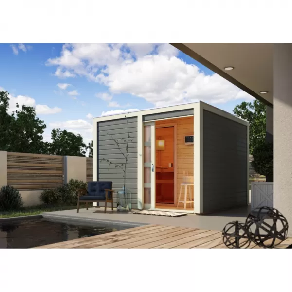 Finská sauna KARIBU CUBEN (81132) terragrau s předsíní LG1933