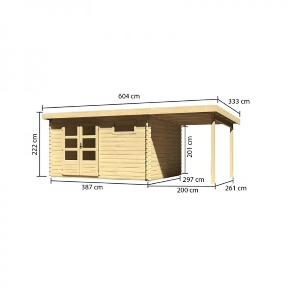 Dřevěný domek KARIBU BASTRUP 8 + přístavek 200cm (78675) natur LG2939