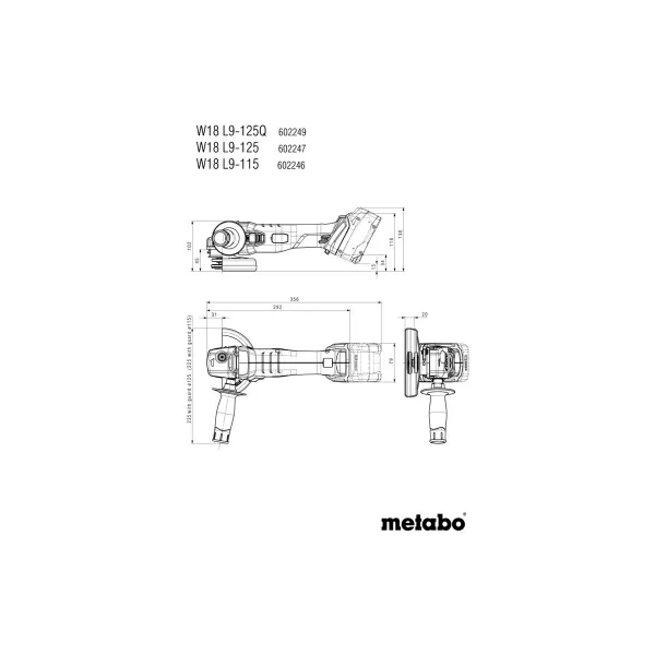 Aku úhlová bruska 18V bez aku W 18 L 9-125 Quick Metabo 602249840