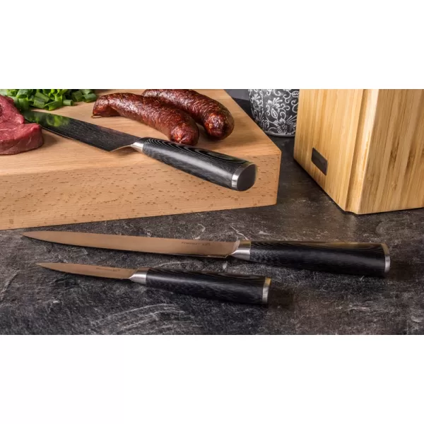 Sada nožů G21 Damascus Premium v bambusovém bloku, Box, 5 ks + brusný kámen 6002299