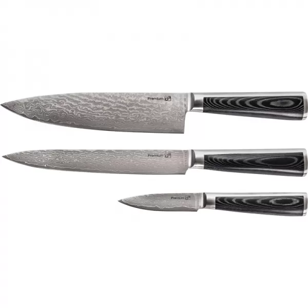 Sada nožů G21 Damascus Premium v bambusovém bloku, Box, 3 ks + brusný kámen 6002298