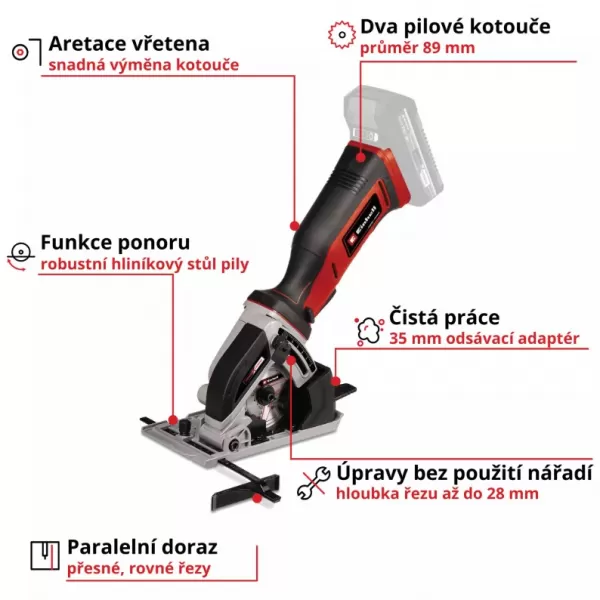Akumulátorová mini okružná píla 18V/bez akumulátora TE-CS 18/89 Li - Solo Einhell 4331100