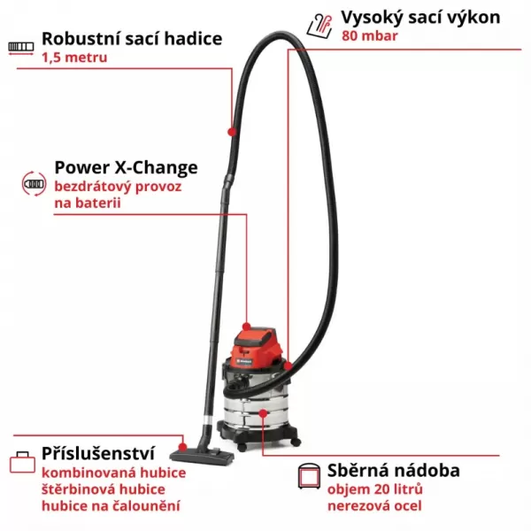 Aku vysavač na mokré a suché vysávání 18V/bez aku TC-VC 18/20 Li S-Solo Einhell 2347130