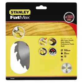 Pilový kotouč TCT/HM brousitelný pro podélné řezy 160 x 20 mm, 18 zubů Stanley STA15320