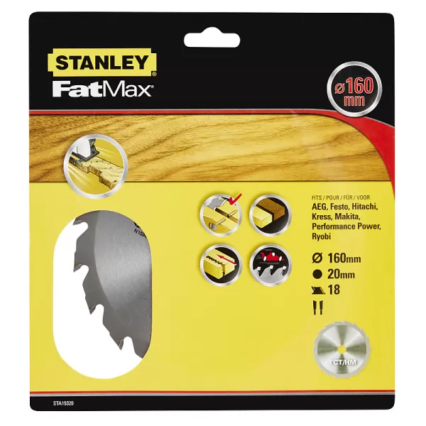 Pilový kotouč TCT/HM brousitelný pro podélné řezy 160 x 20 mm, 18 zubů Stanley STA15320