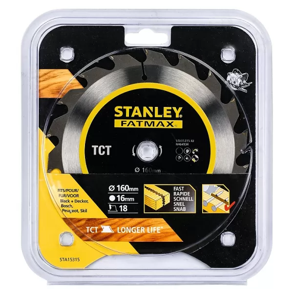Pilový kotouč TCT/HM brousitelný pro podélné řezy 160 x 16 mm, 18 zubů Stanley STA15315