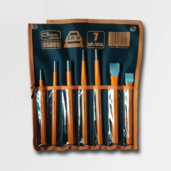 7-mi dílná sada sekáčů a důlčíků v textilním obalu CORONA PC5805