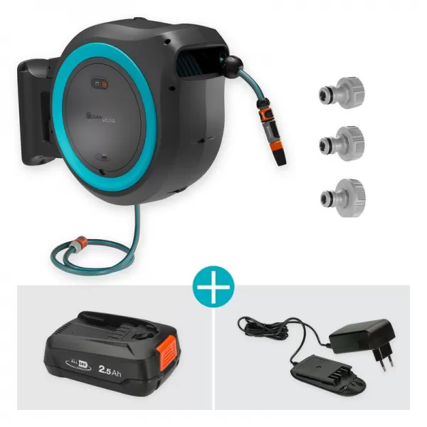 Aku nástěnný box na hadici PowerRoll XXL - 18V 1x2,5Ah, 40 m, tyrkysový Gardena 118645-20